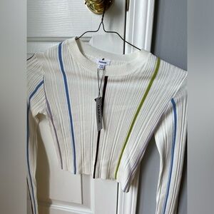 NWT Garage Striped Long Sleeve Cropped Sweater Sz Small
